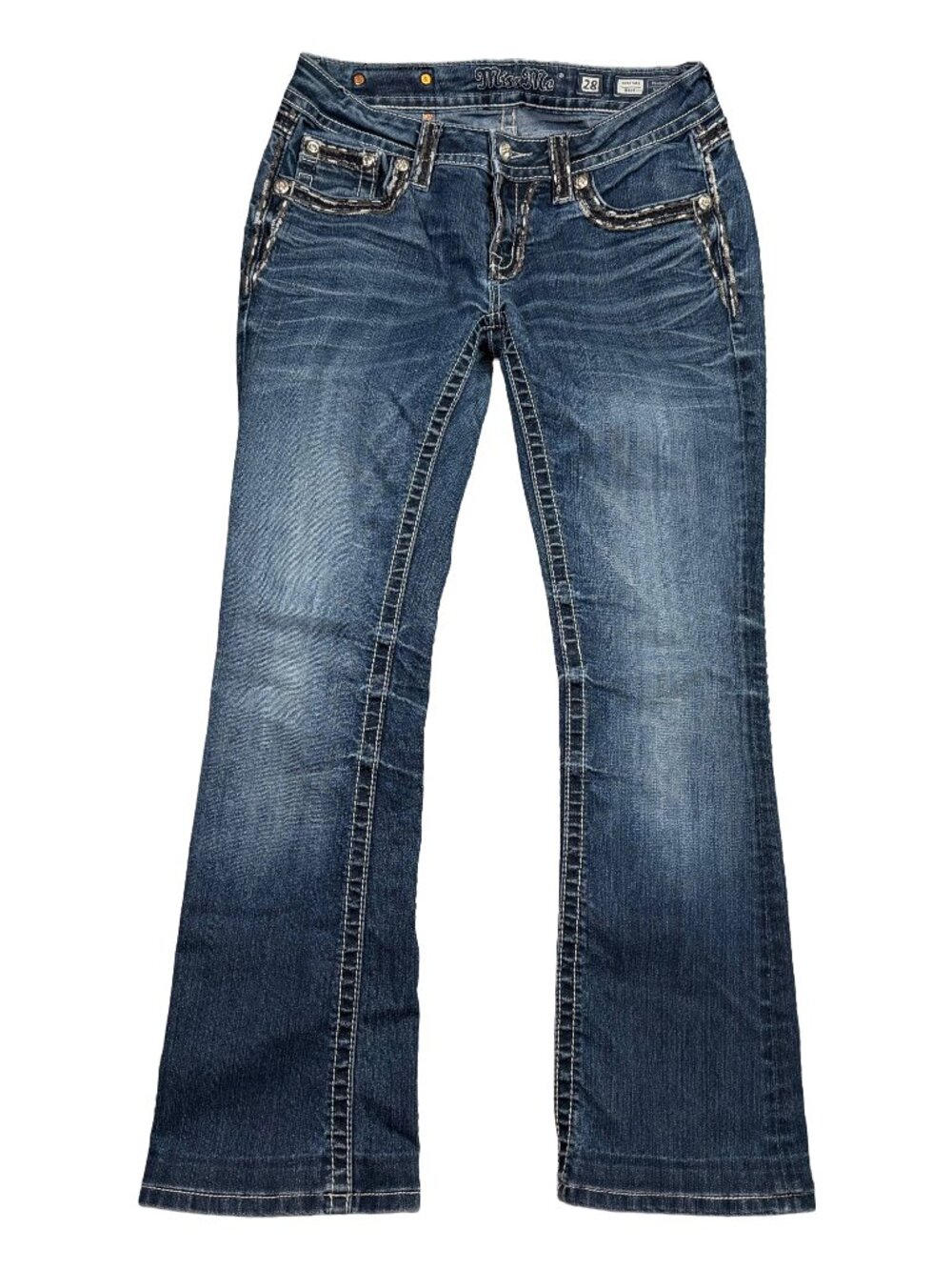 Miss Me Signature Boot Cut Jeans Womens 28 Leather Embellished Flap Pocket